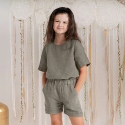 Kids' Linen T-Shirt Top Emma -Menique SP 04059 stone green