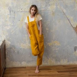 Linen Pinafore Jumpsuit Nicci Spicy Yellow 14 Linen Pinafore Jumpsuit Nicci Spicy Yellow -Menique SP 04062