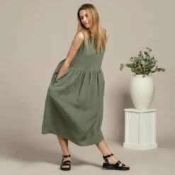 Linen Smock Dress Maya Stone Green 8 Linen Smock Dress Maya Stone Green -Menique SP 05493