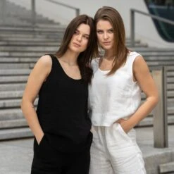 Linen Tank Top Hana Pure Black -Menique SP 06481