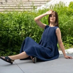 Linen Smock Dress Maya Storm Blue 11 Linen Smock Dress Maya Storm Blue -Menique SP 06712