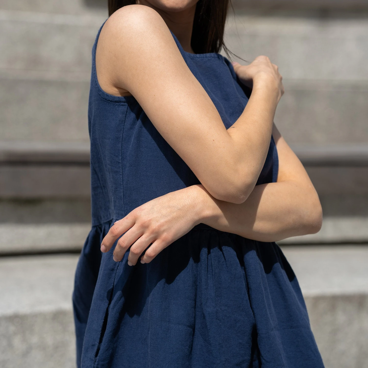 Linen Smock Dress Maya Storm Blue 5 Linen Smock Dress Maya Storm Blue - Image 5