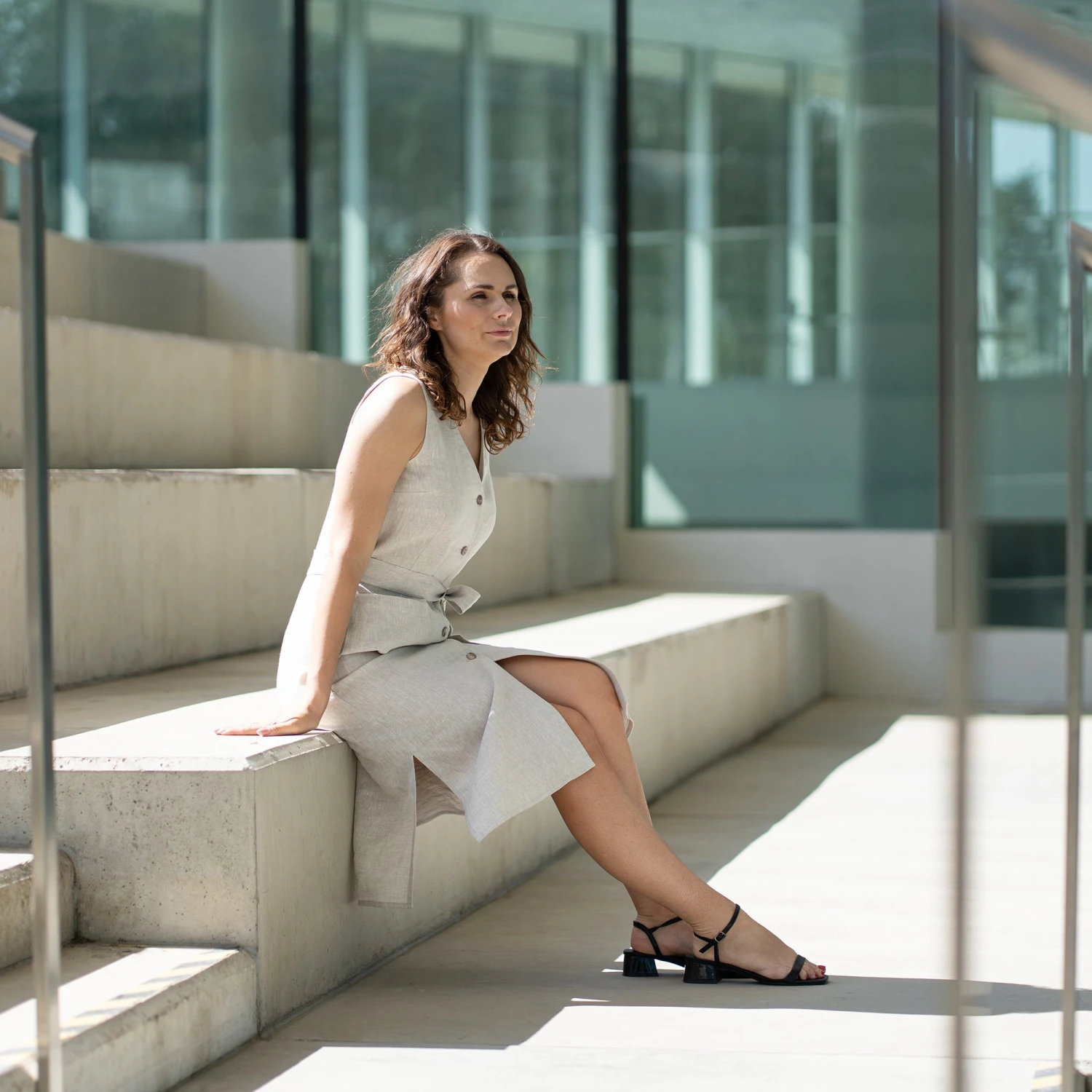 Linen V-Neck Dress With Belt Sierra 4 Linen V-Neck Dress With Belt Sierra - Image 4