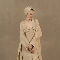Waffle Hair Towel -Menique Waffle Hair Towel Bath Robe Sand Brown menique 4