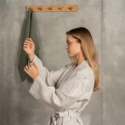 Women's Linen Short Robe -Menique Women Linen Bath Robe Natural 4