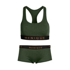 Women's Bra & Boxers 2-Piece -Menique Women s Sport Bra Boxers 2 Piece Dark Green