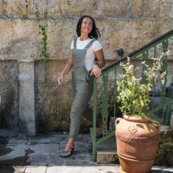 Linen Pinafore Jumpsuit Nicci Stone Green -Menique Women s T Shirt Natural Jumpsuit Nicci Stone Green 5