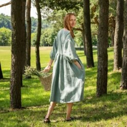 Linen Puff Sleeve Boho Dress Beatrice 15 Linen Puff Sleeve Boho Dress Beatrice -Menique beatrice mint green 3