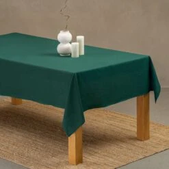 Linen Tablecloth -Menique lINEN tABLECLOTH dARK gREEN 1