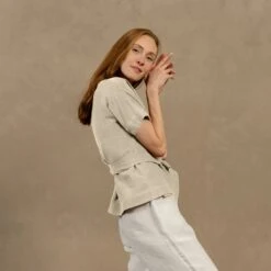 Linen Wrap Blouse Lila -Menique lila natural 1