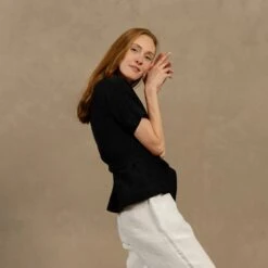 Linen Wrap Blouse Lila -Menique lila pure black 1