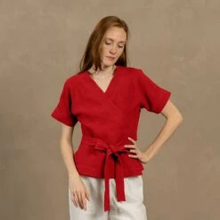 Linen Wrap Blouse Lila -Menique lila pure red