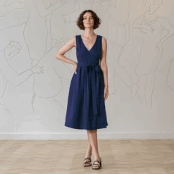 Linen Wrap Dress Macie 20 Linen Wrap Dress Macie -Menique macie storm blue