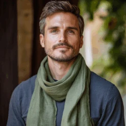 Linen Scarf For Men -Menique men s linen scarf stone green 1