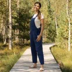 Linen Pinafore Jumpsuit Nicci Storm Blue -Menique meniqueNicciStormBlue 1