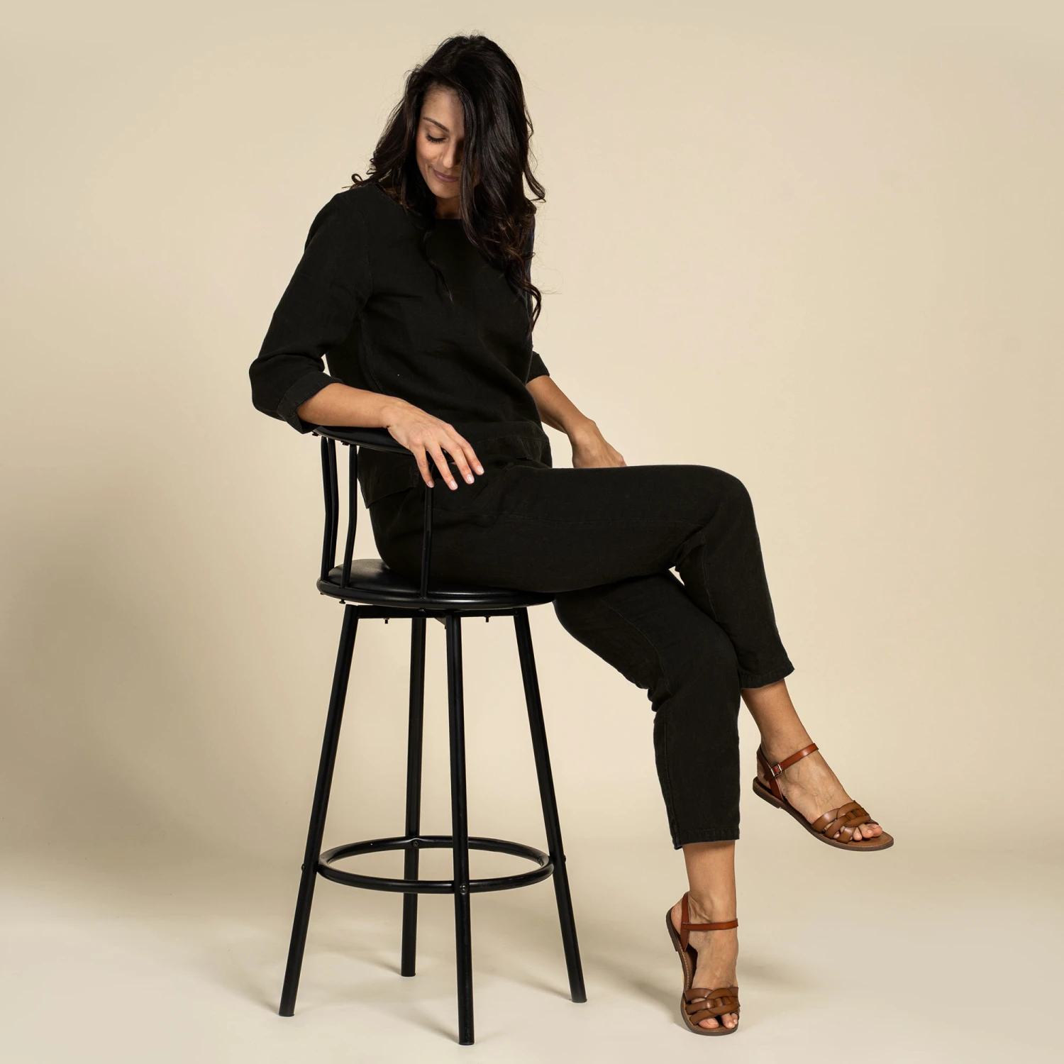 Long Sleeve Blouse & Pants 2-Piece Pure Black 1 Long Sleeve Blouse & Pants 2-Piece Pure Black